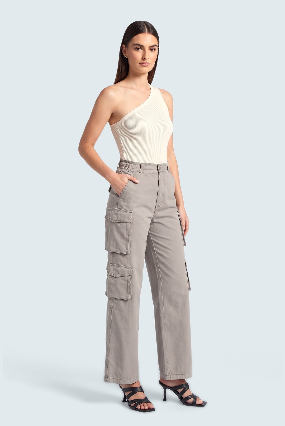 Multi Pocket Grey Trousers - Front View - Hustle N Holla