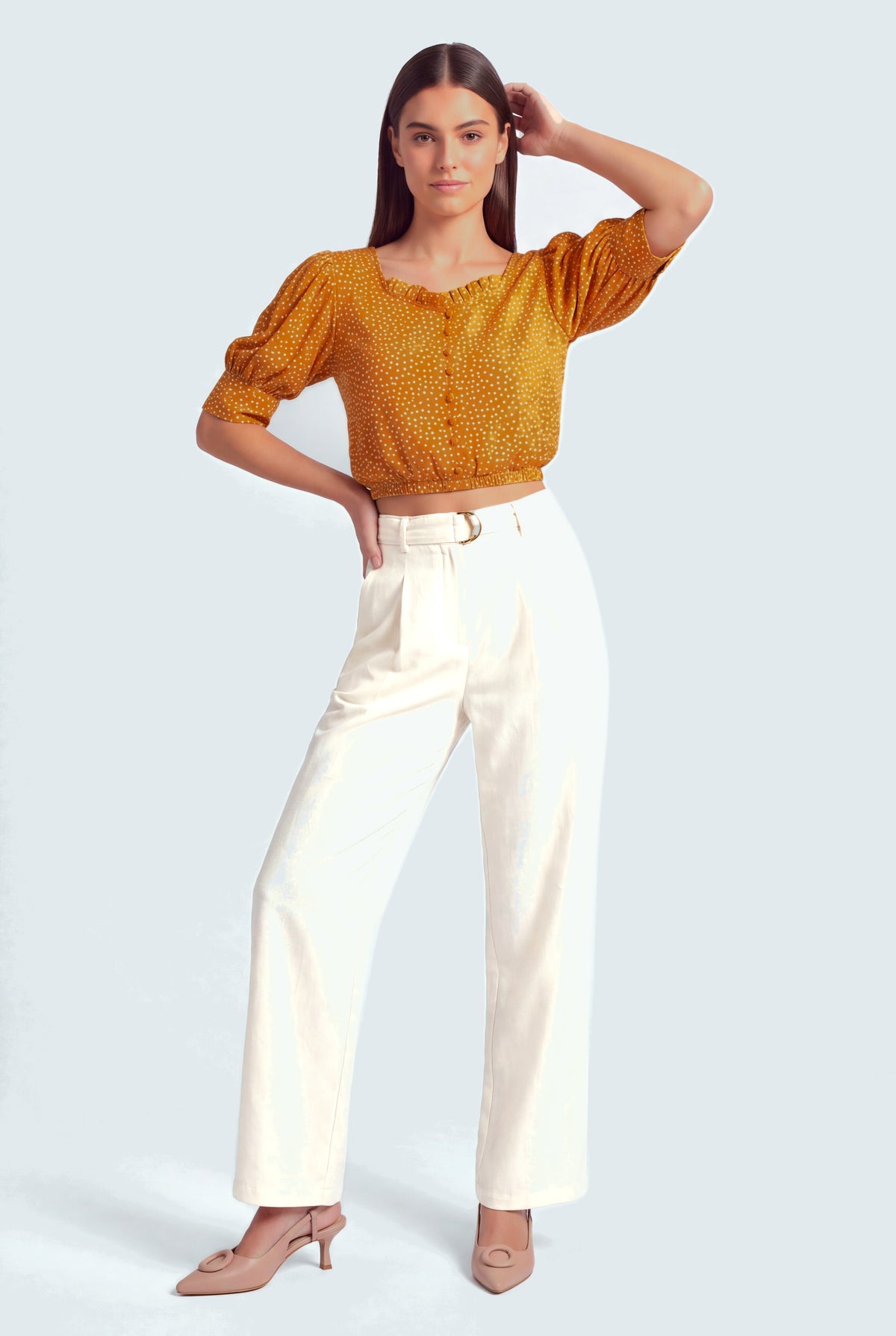 Mustard Printed Cropped Blouse - Hustle N Holla