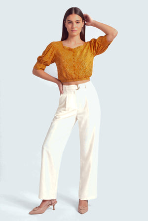 Mustard Printed Cropped Blouse - Hustle N Holla