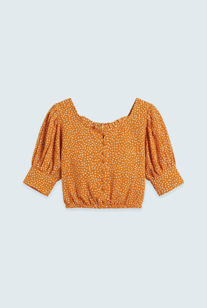 Mustard Printed Cropped Blouse - Hustle N Holla