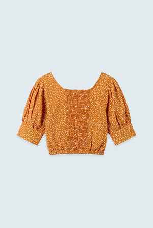 Mustard Printed Cropped Blouse - Hustle N Holla