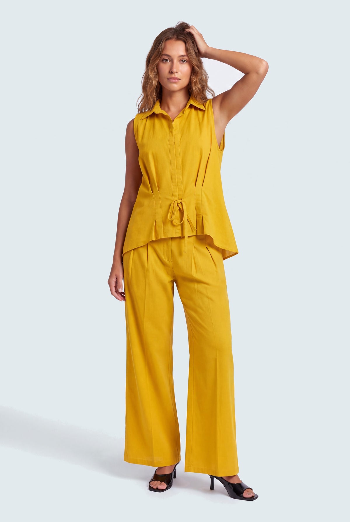 Mustard Slim Fit Sleeveless Shirt - Hustle N Holla