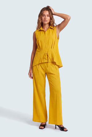 Mustard Slim Fit Sleeveless Shirt - Hustle N Holla