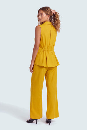 Mustard Slim Fit Sleeveless Shirt - Hustle N Holla