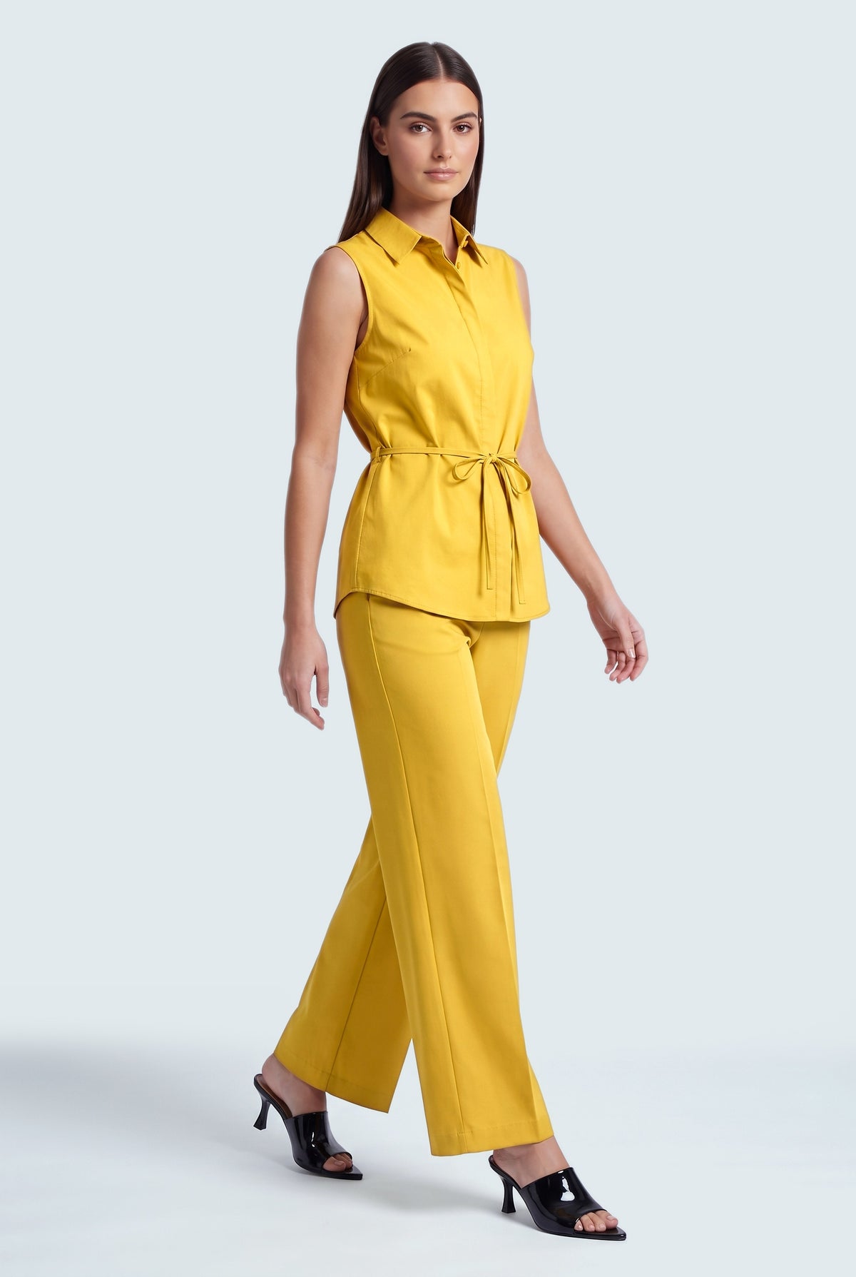Mustard Wide Leg Trouser - Front View - Hustle N Holla