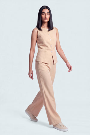 Muted Peach Sleeveless Boat Neck Linen Vest - Hustle N Holla