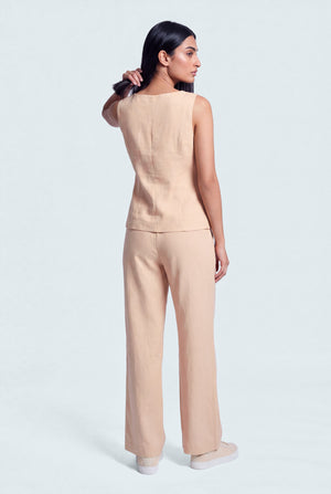 Muted Peach Sleeveless Boat Neck Linen Vest - Hustle N Holla