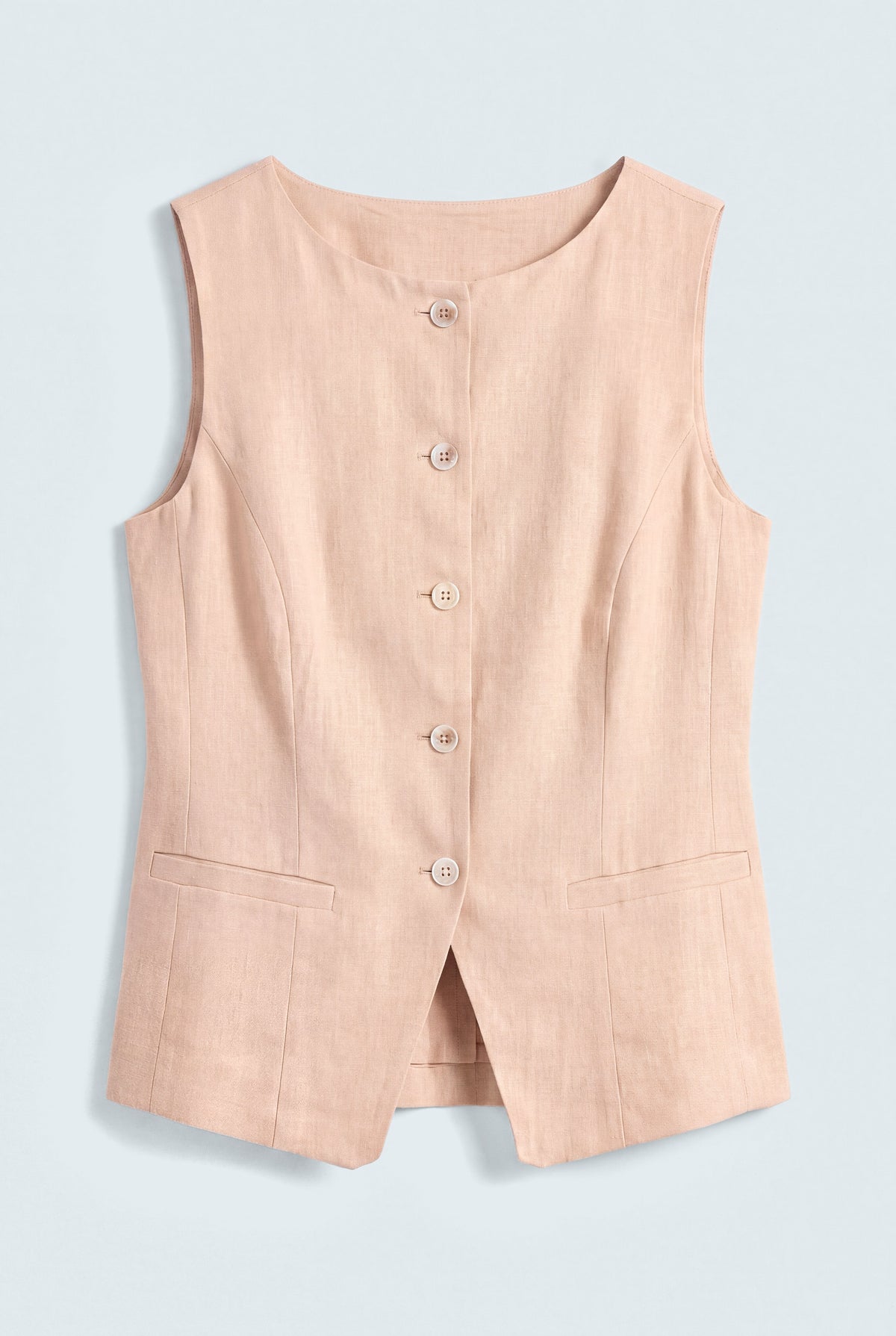 Muted Peach Sleeveless Boat Neck Linen Vest - Hustle N Holla