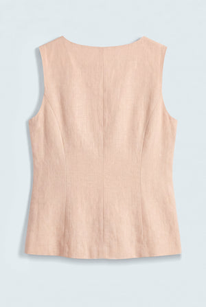 Muted Peach Sleeveless Boat Neck Linen Vest - Hustle N Holla