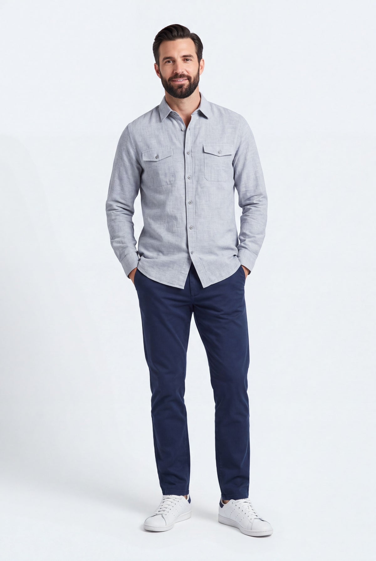Navy Blue Chino Trousers - Front View - Hustle N Holla