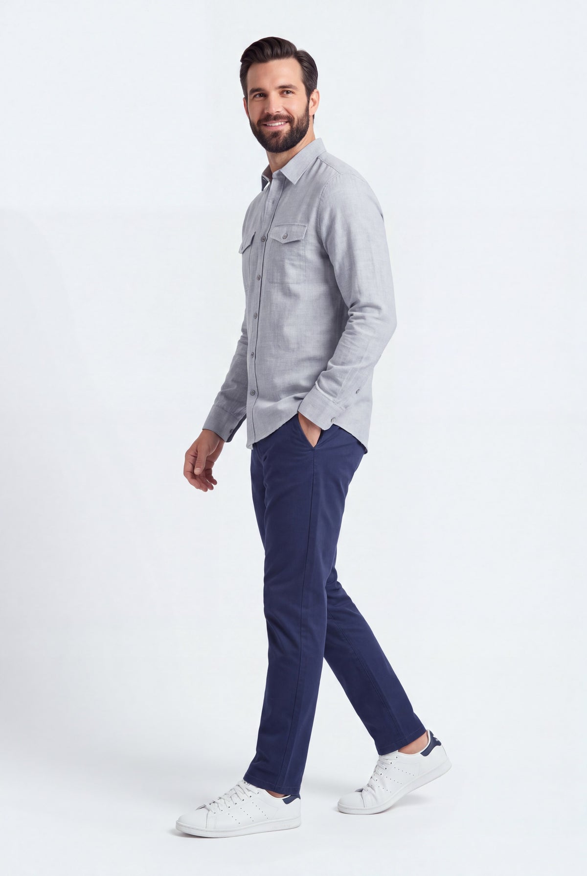 Navy Blue Chino Trousers - Front View - Hustle N Holla