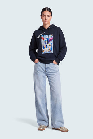 Navy Blue Oversized Graphic Pullover Hoodie - Hustle N Holla