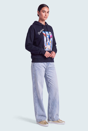 Navy Blue Oversized Graphic Pullover Hoodie - Hustle N Holla