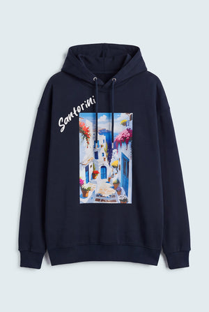 Navy Blue Oversized Graphic Pullover Hoodie - Hustle N Holla