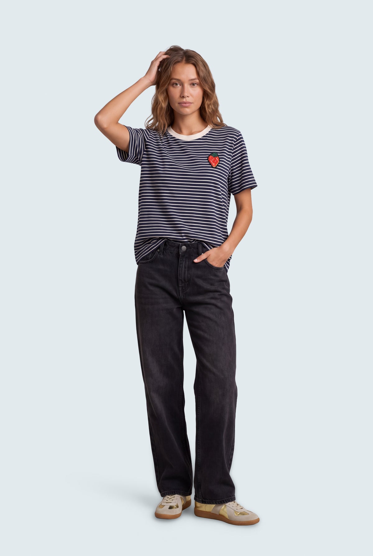 Navy & White Striped Regular Fit T-Shirts - Hustle N Holla