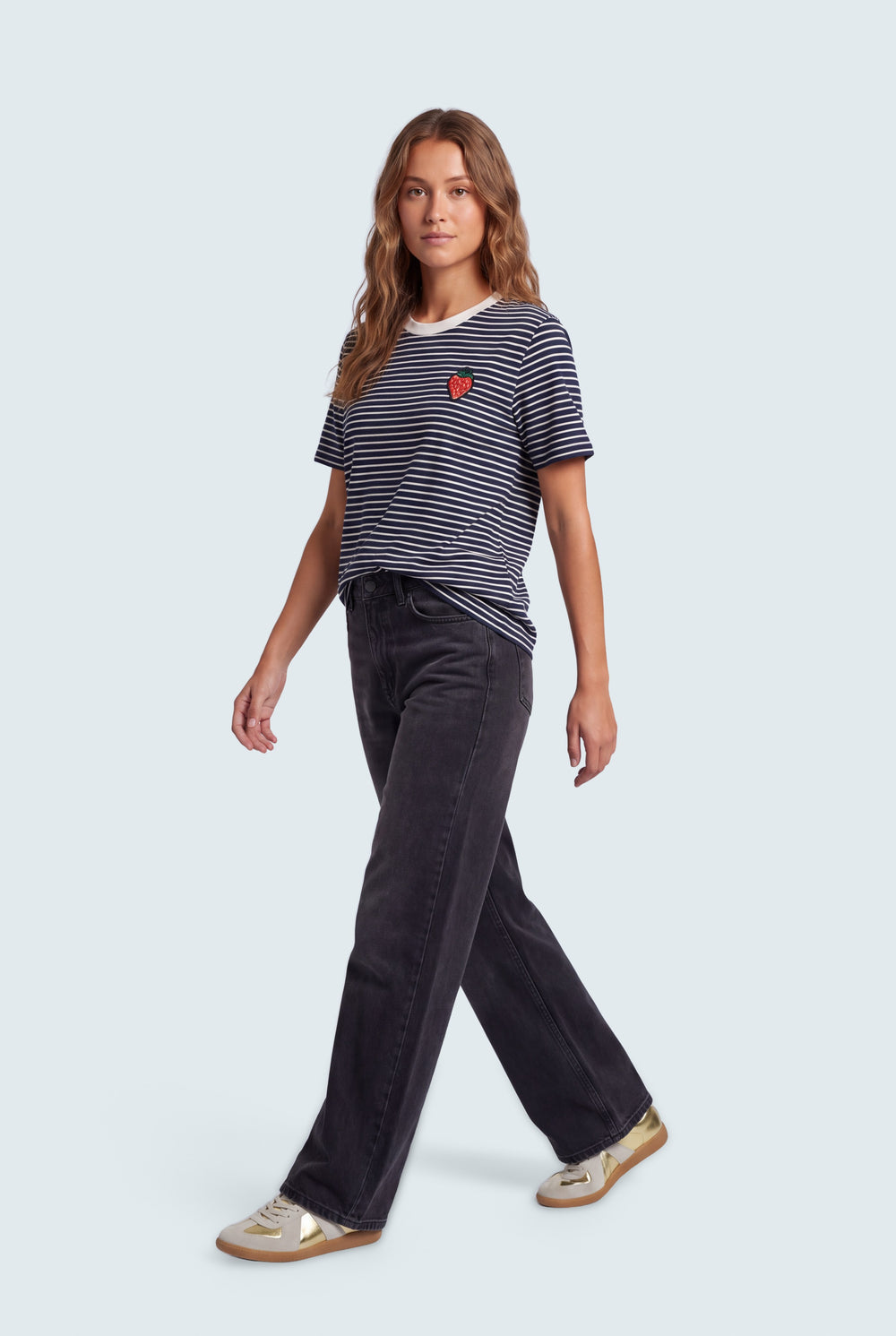 Navy & White Striped Regular Fit T-Shirts - Hustle N Holla