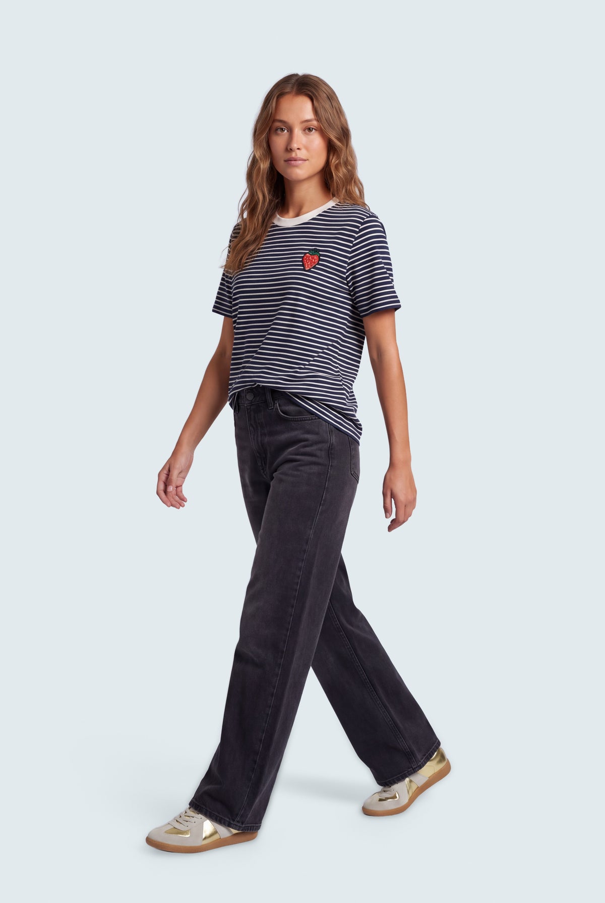 Navy & White Striped Regular Fit T-Shirts - Hustle N Holla