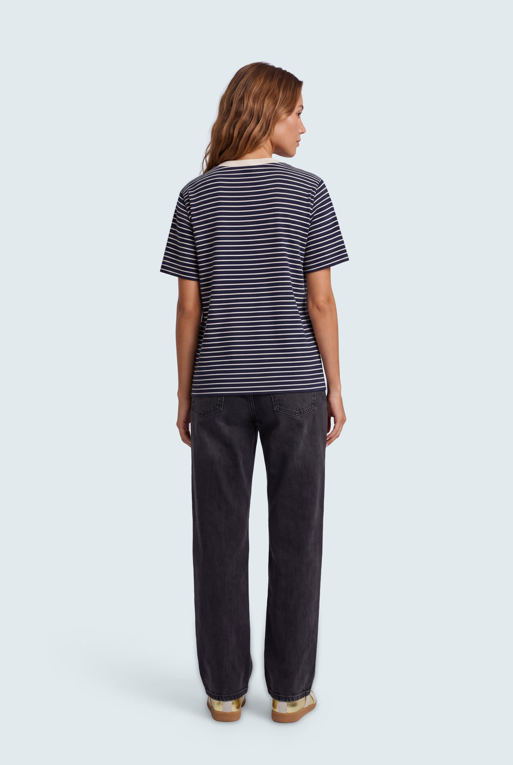 Navy & White Striped Regular Fit T-Shirts - Hustle N Holla
