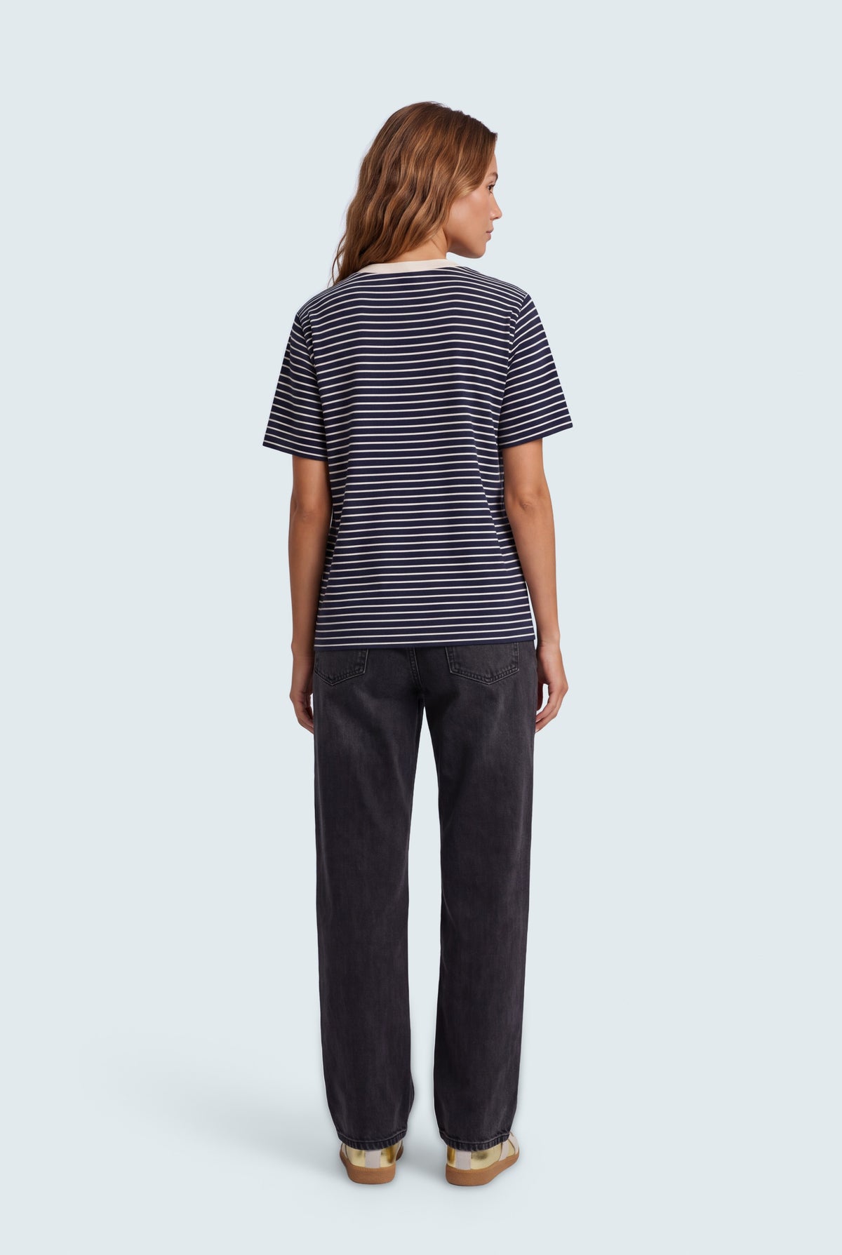 Navy & White Striped Regular Fit T-Shirts - Hustle N Holla