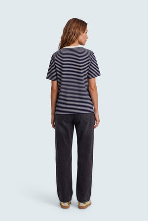 Navy & White Striped Regular Fit T-Shirts - Hustle N Holla