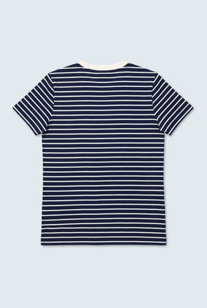 Navy & White Striped Regular Fit T-Shirts - Hustle N Holla