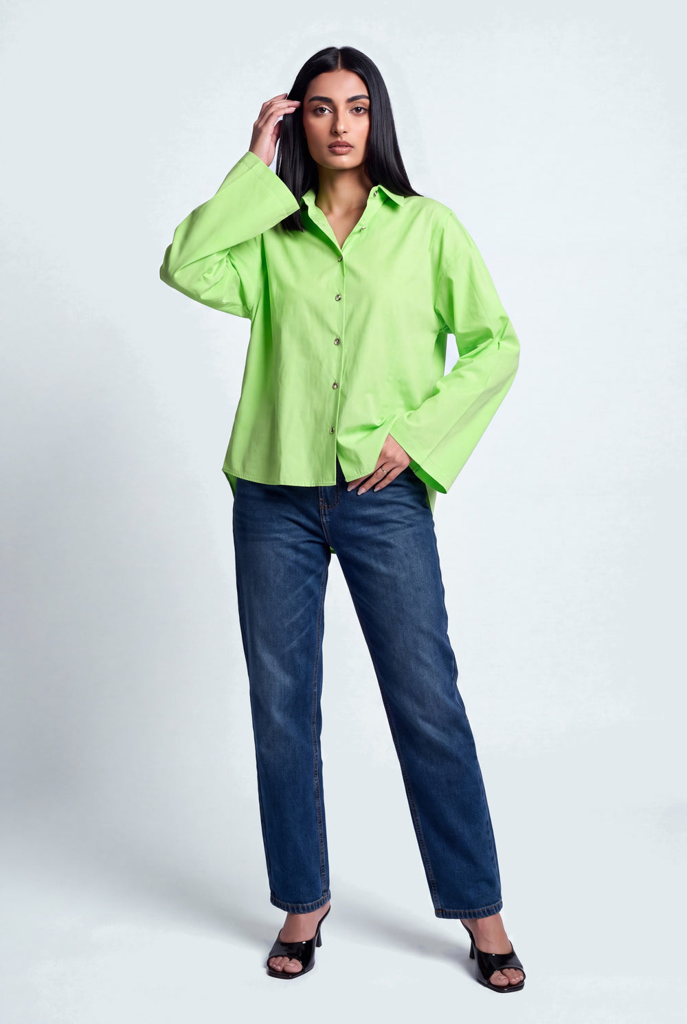 Neon Green Cotton Relaxed Fit Button Down Shirt - Hustle N Holla