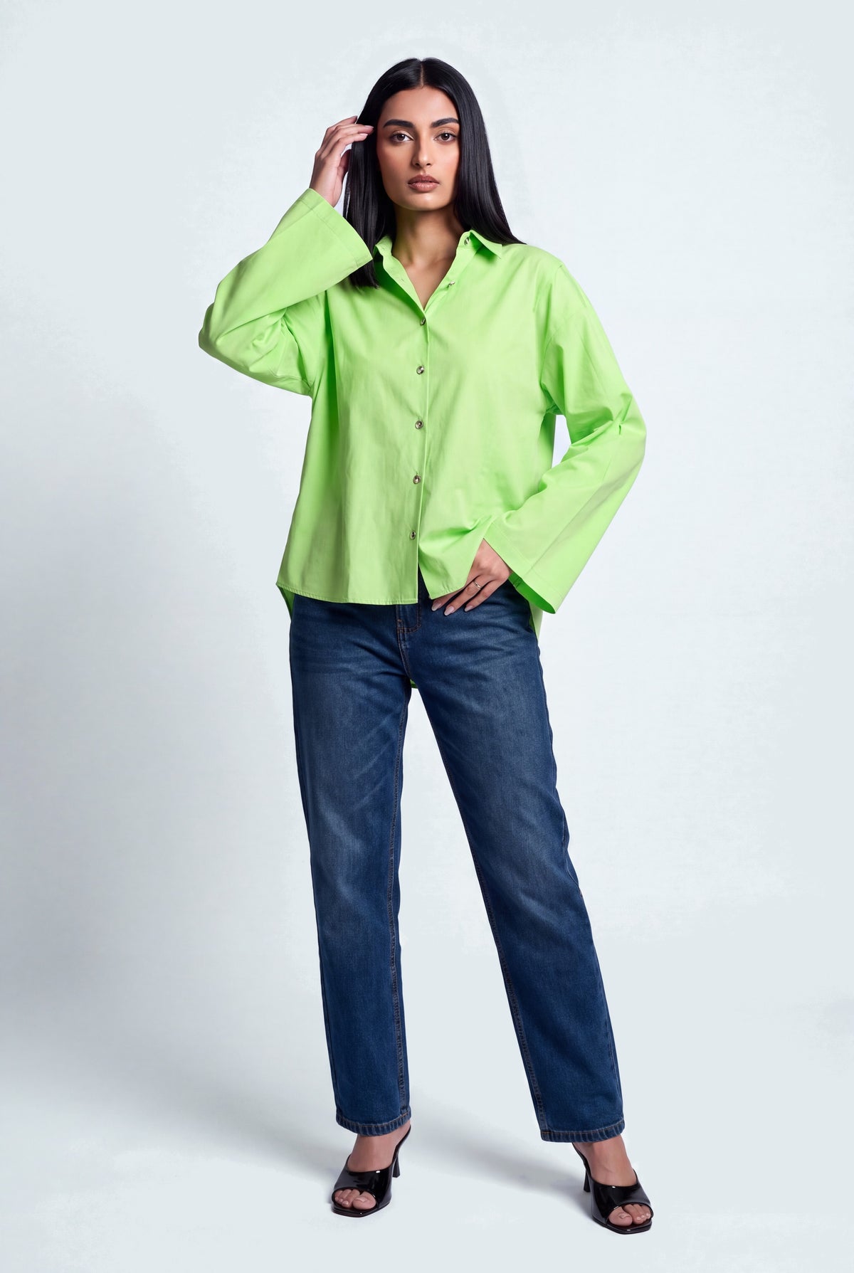 Neon Green Cotton Relaxed Fit Button Down Shirt - Hustle N Holla