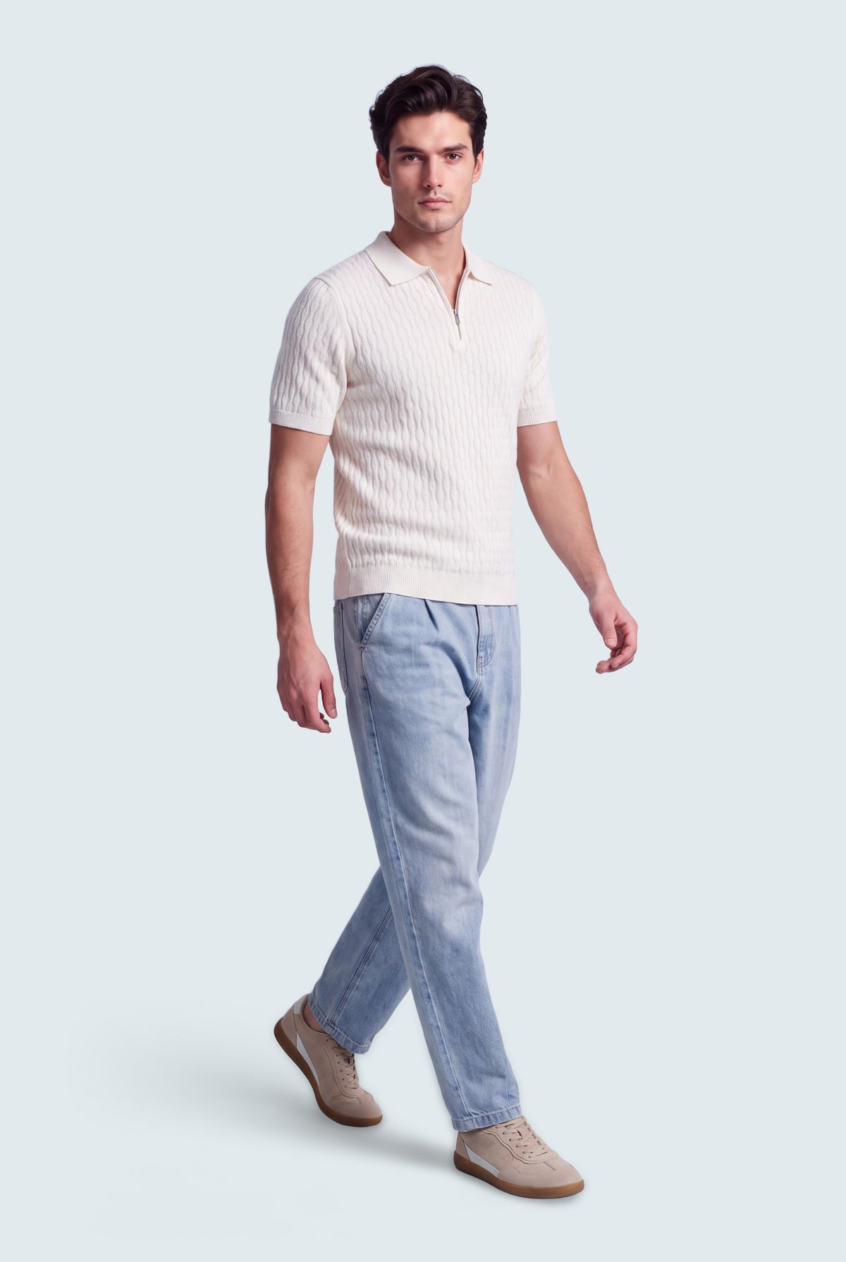 Off White Regular Fit Knitted Polo - Hustle N Holla