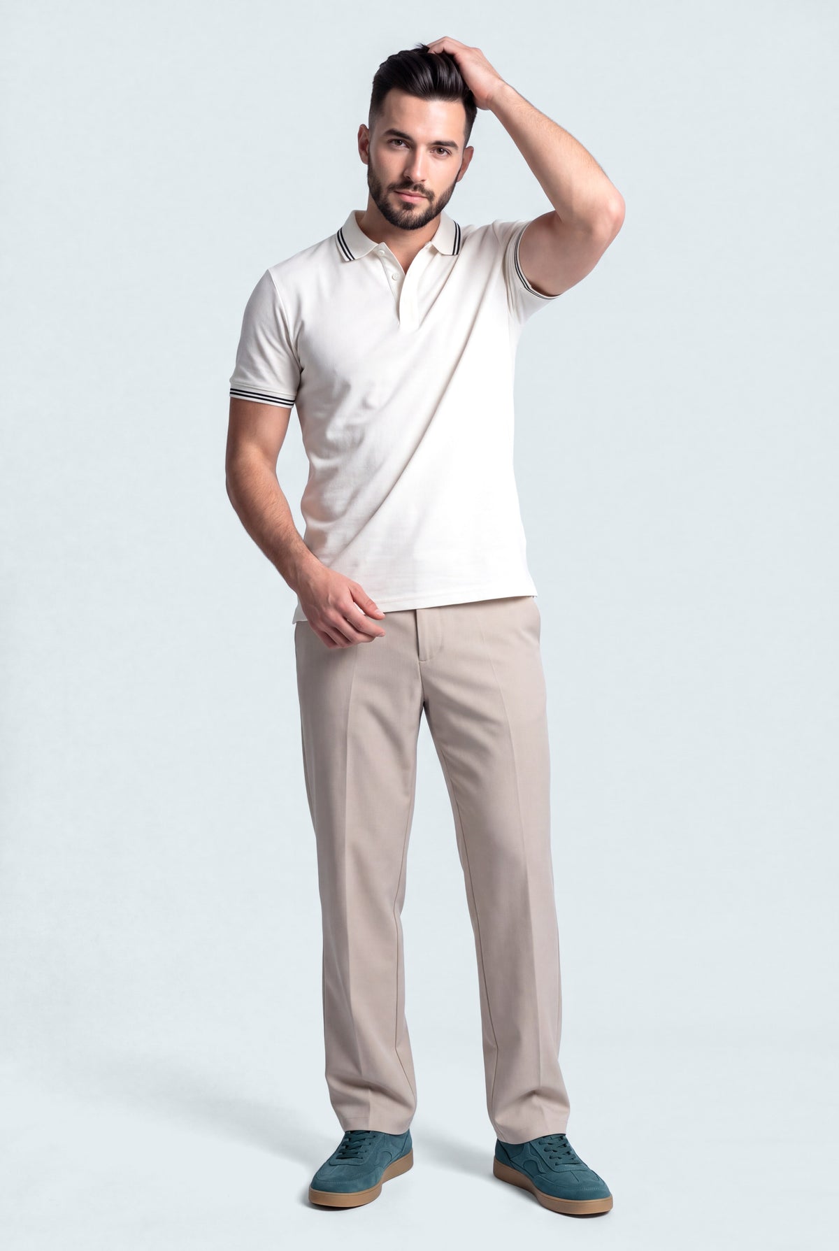Off White Regular Fit Pique Polo - Front View - Hustle N Holla