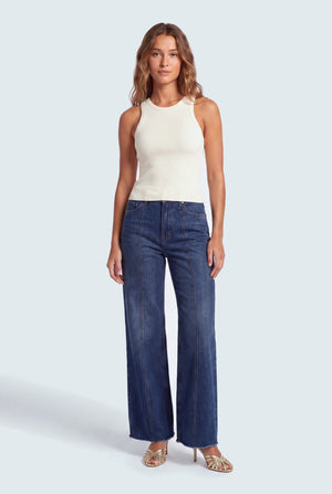 Off White Slim Fit Racer Neck Rib Top - Hustle N Holla
