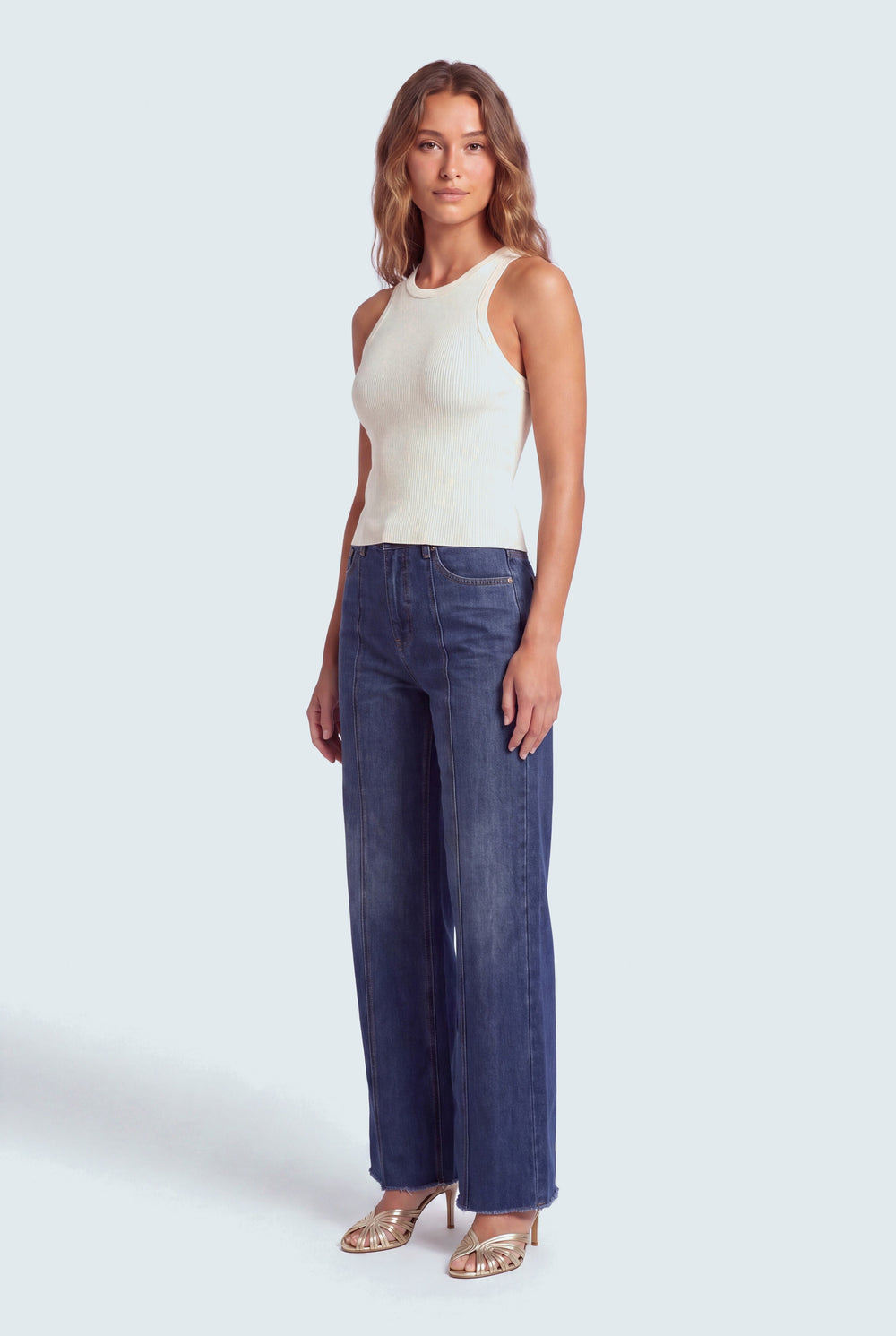Off White Slim Fit Racer Neck Rib Top - Hustle N Holla