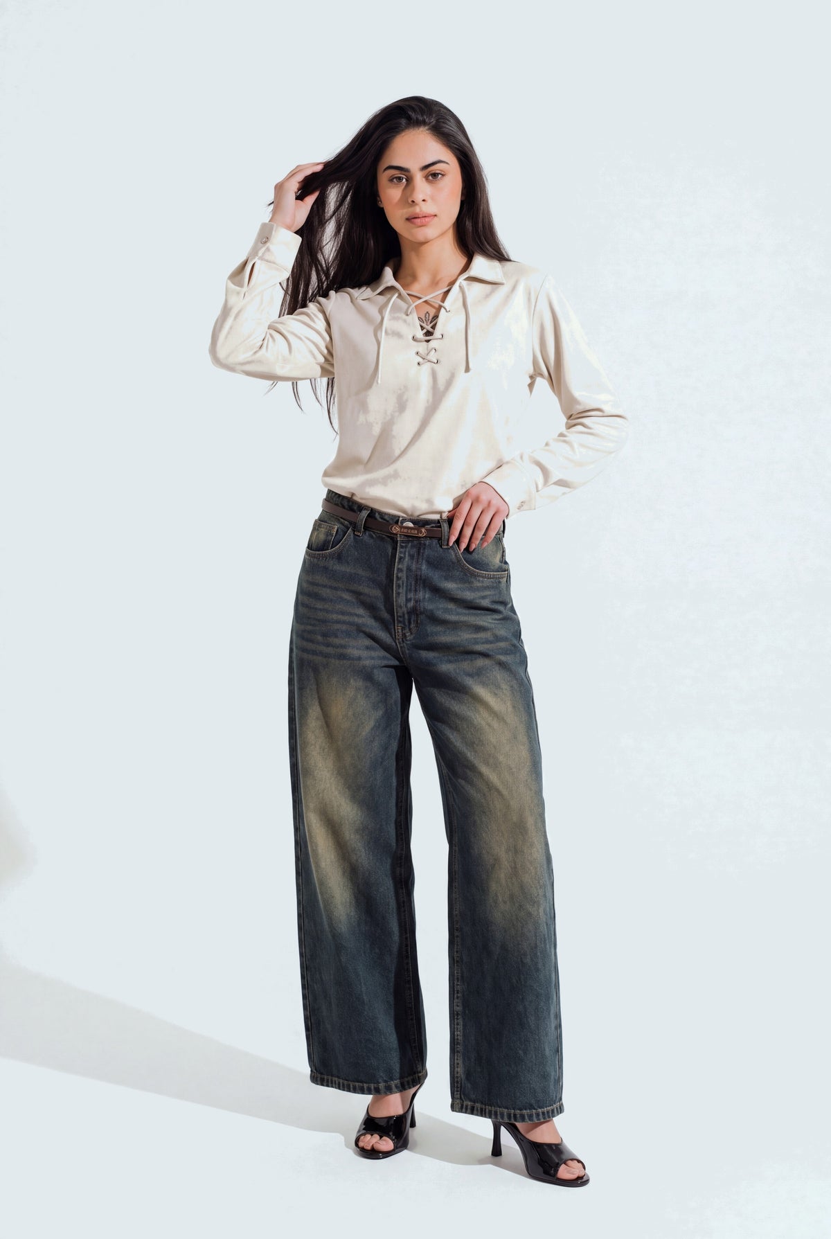 Off White Suede Lace up Relaxed Fit Shirt - Hustle N Holla