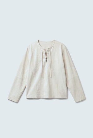 Off White Suede Lace up Relaxed Fit Shirt - Hustle N Holla