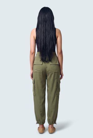 Olive Green Jogger Fit Silk Trousers - Back View - Hustle N Holla