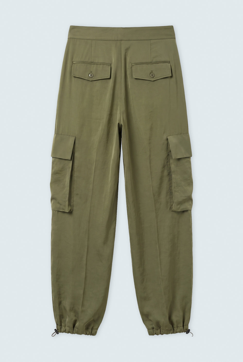 Olive Green Jogger Fit Silk Trousers - Back Flat Lay - Hustle N Holla
