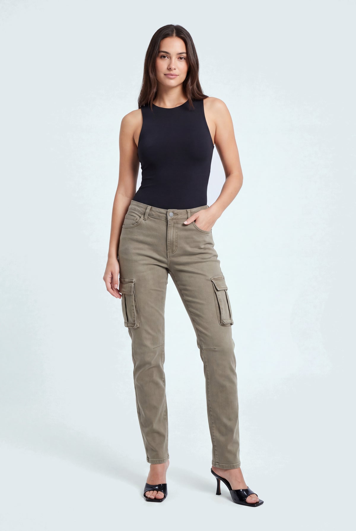 Olive Green Slim Fit Cargo Jeans - Hustle N Holla