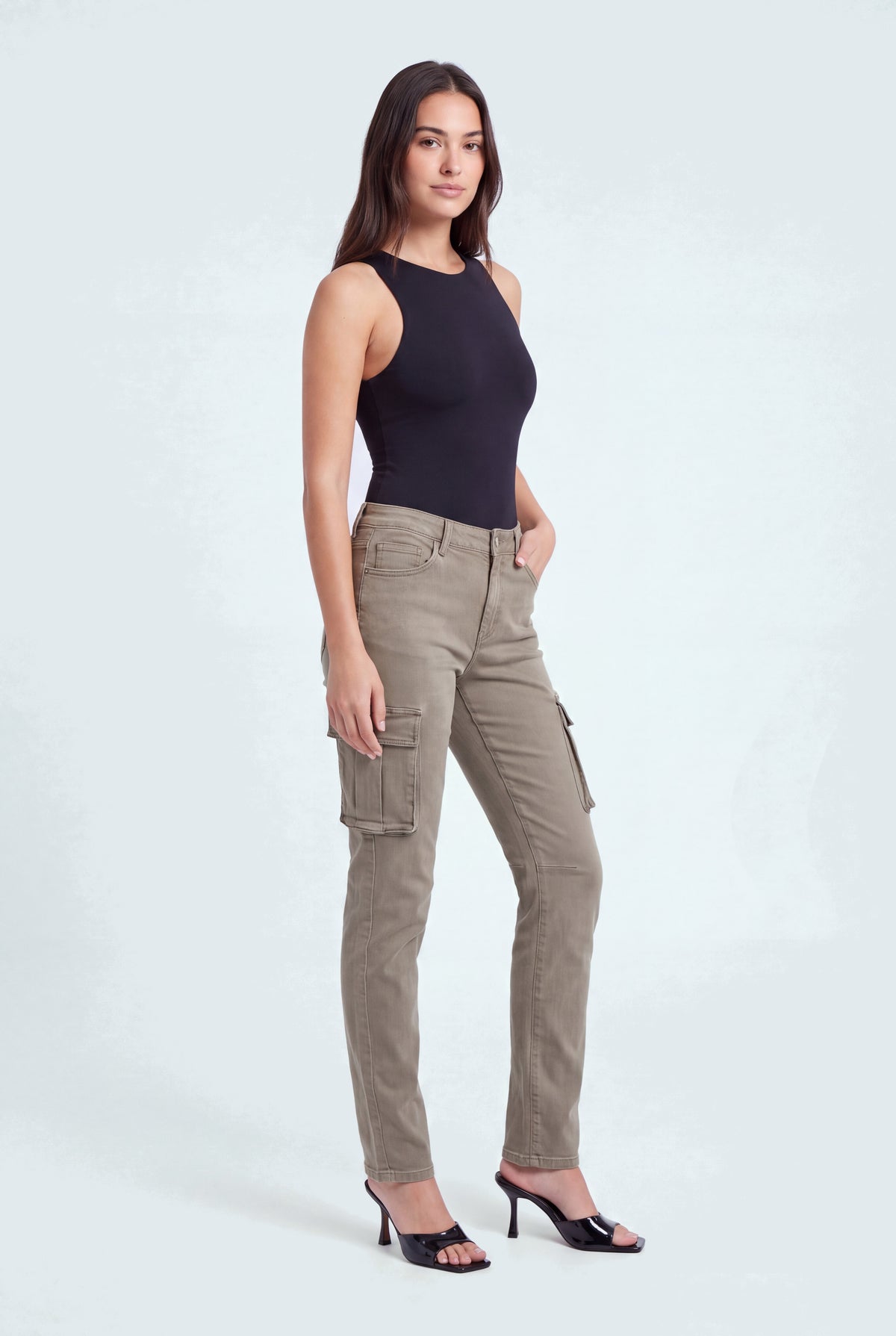 Olive Green Slim Fit Cargo Jeans - Hustle N Holla