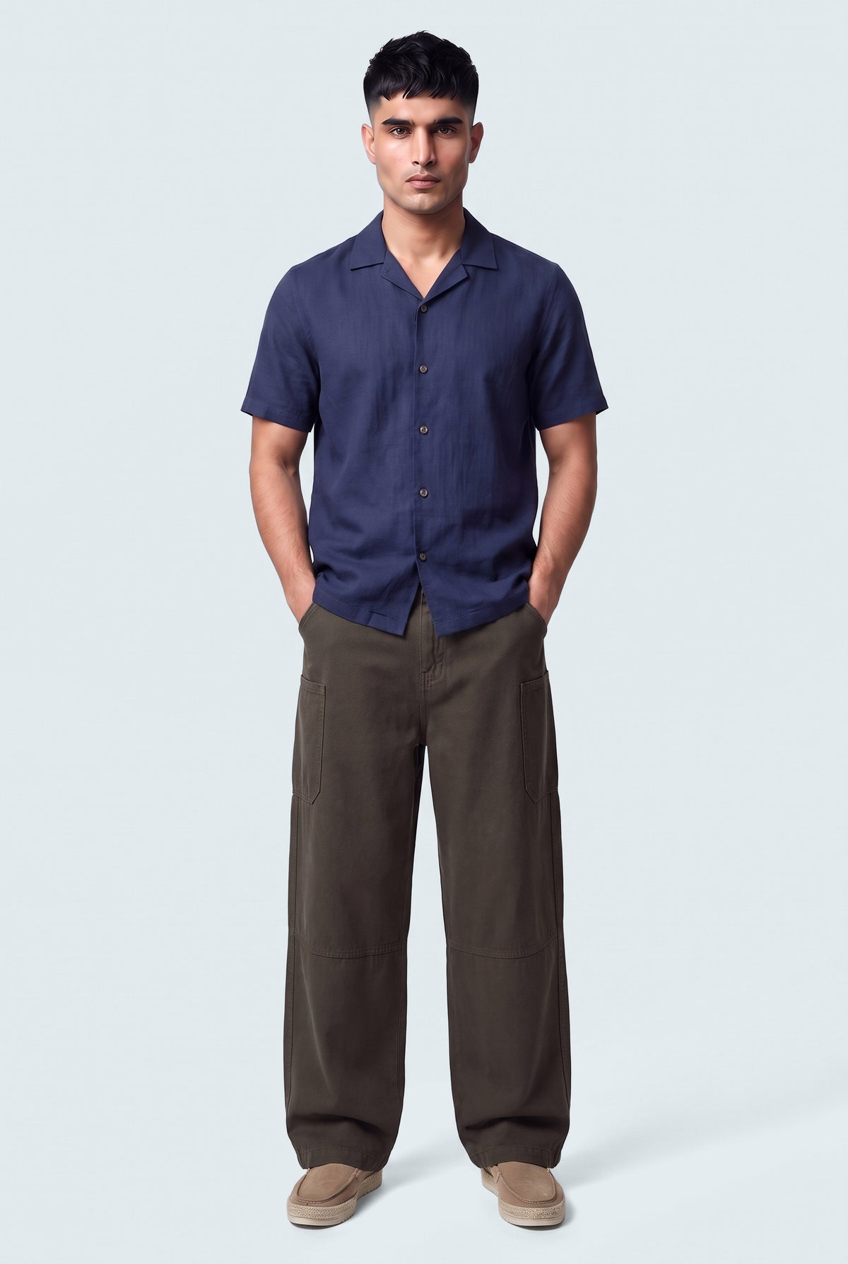 Olive Straight Fit Twill Trousers - Front View - Hustle N Holla