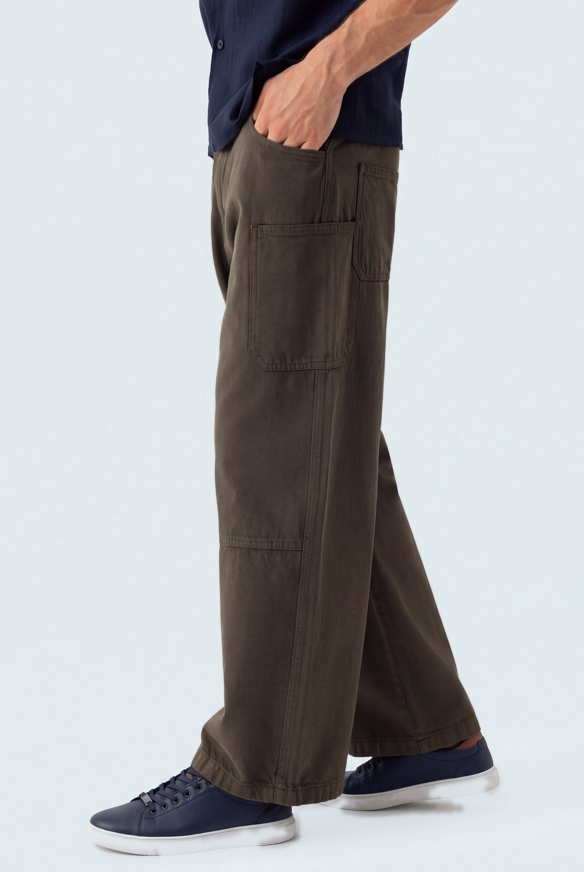 Olive Straight Fit Twill Trousers - Front View - Hustle N Holla