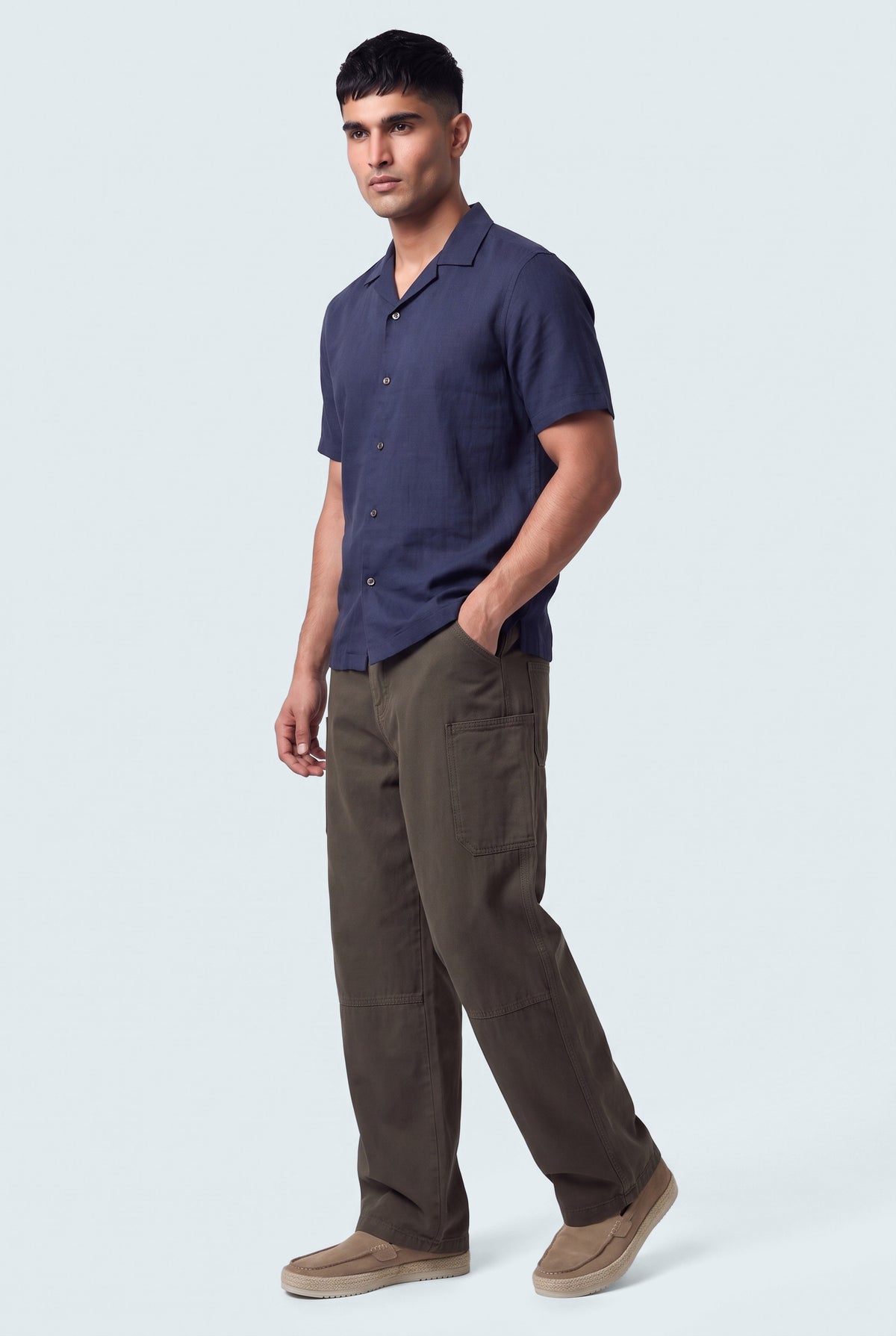 Olive Straight Fit Twill Trousers - Front View - Hustle N Holla