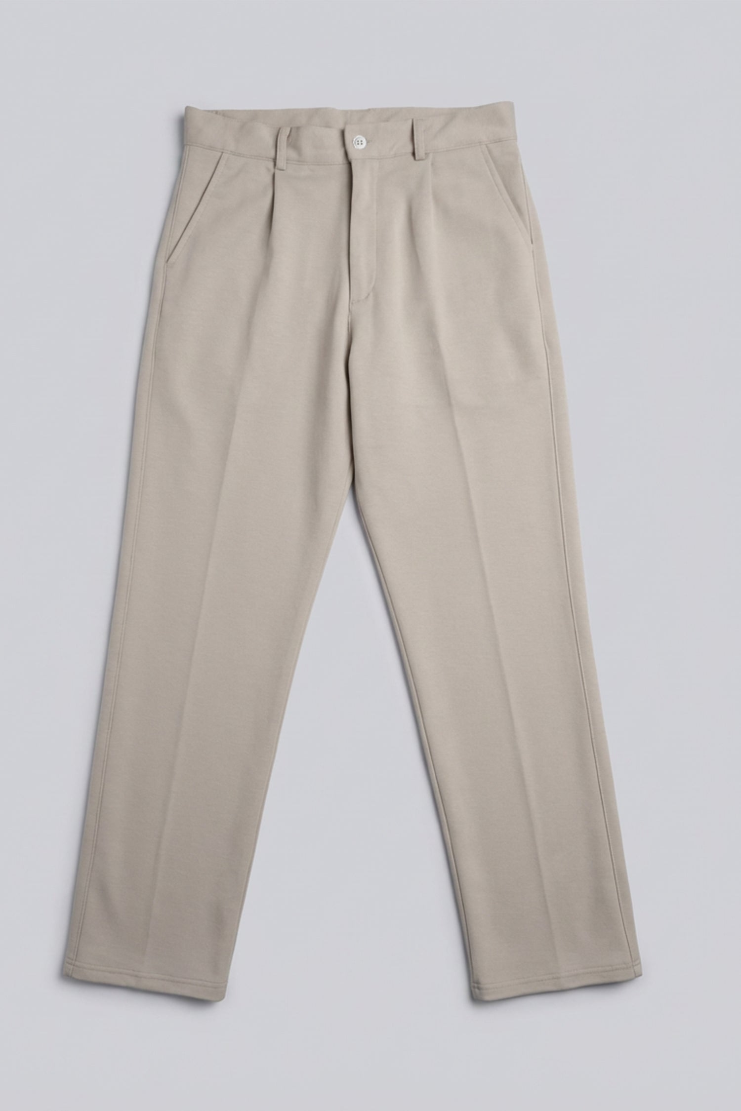 Beige Straight Fit Pleated Trousers
