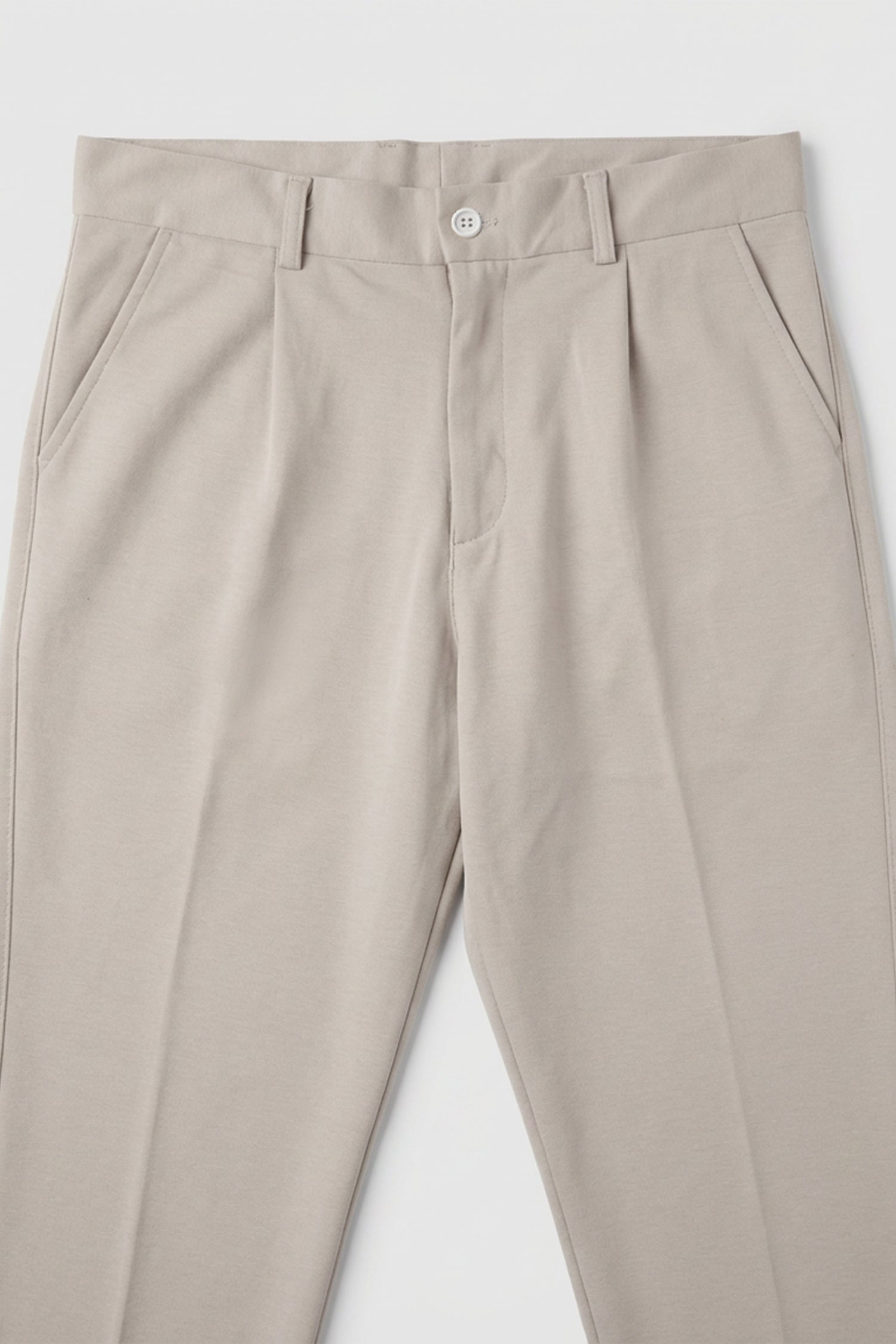 Beige Straight Fit Pleated Trousers