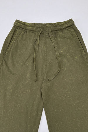 Olive Green Garment Wash Wide Leg Trousers - Hustle N Holla