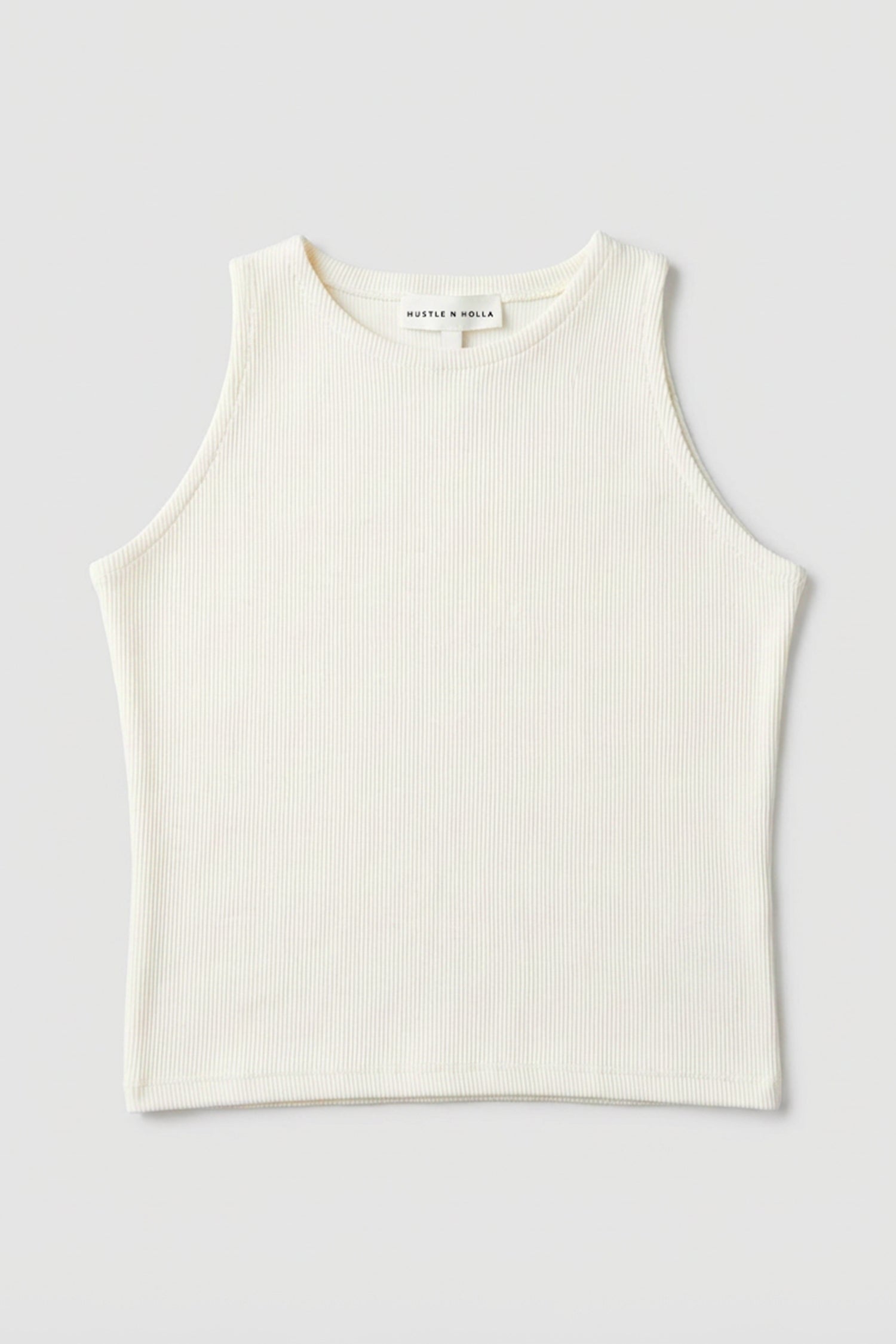 Off White Slim Fit Racer Neck Rib Top