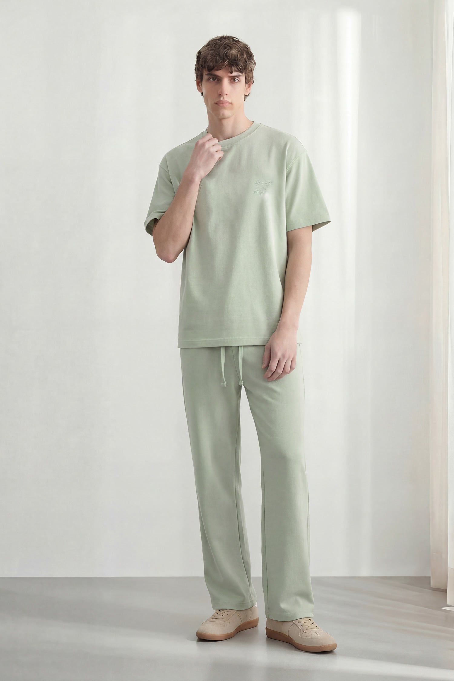 Sage Green Acid Washed Slim Fit Trousers