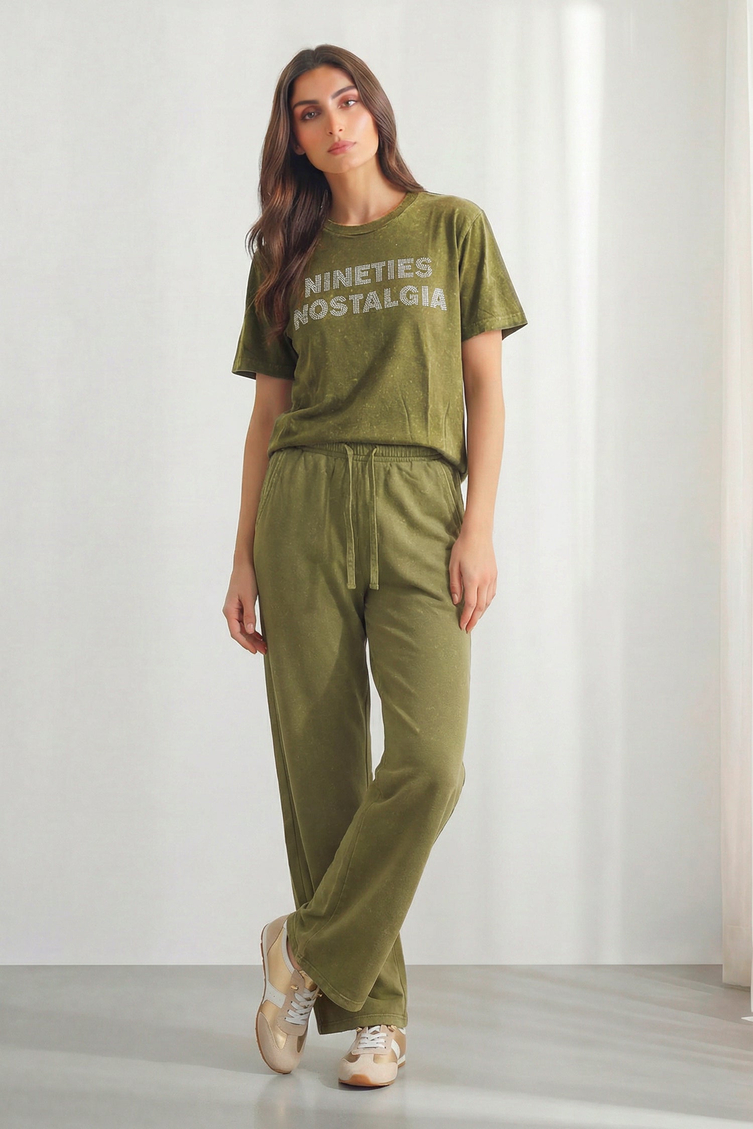 Olive Green Garment Wash Regular Fit T-Shirt - Hustle N Holla