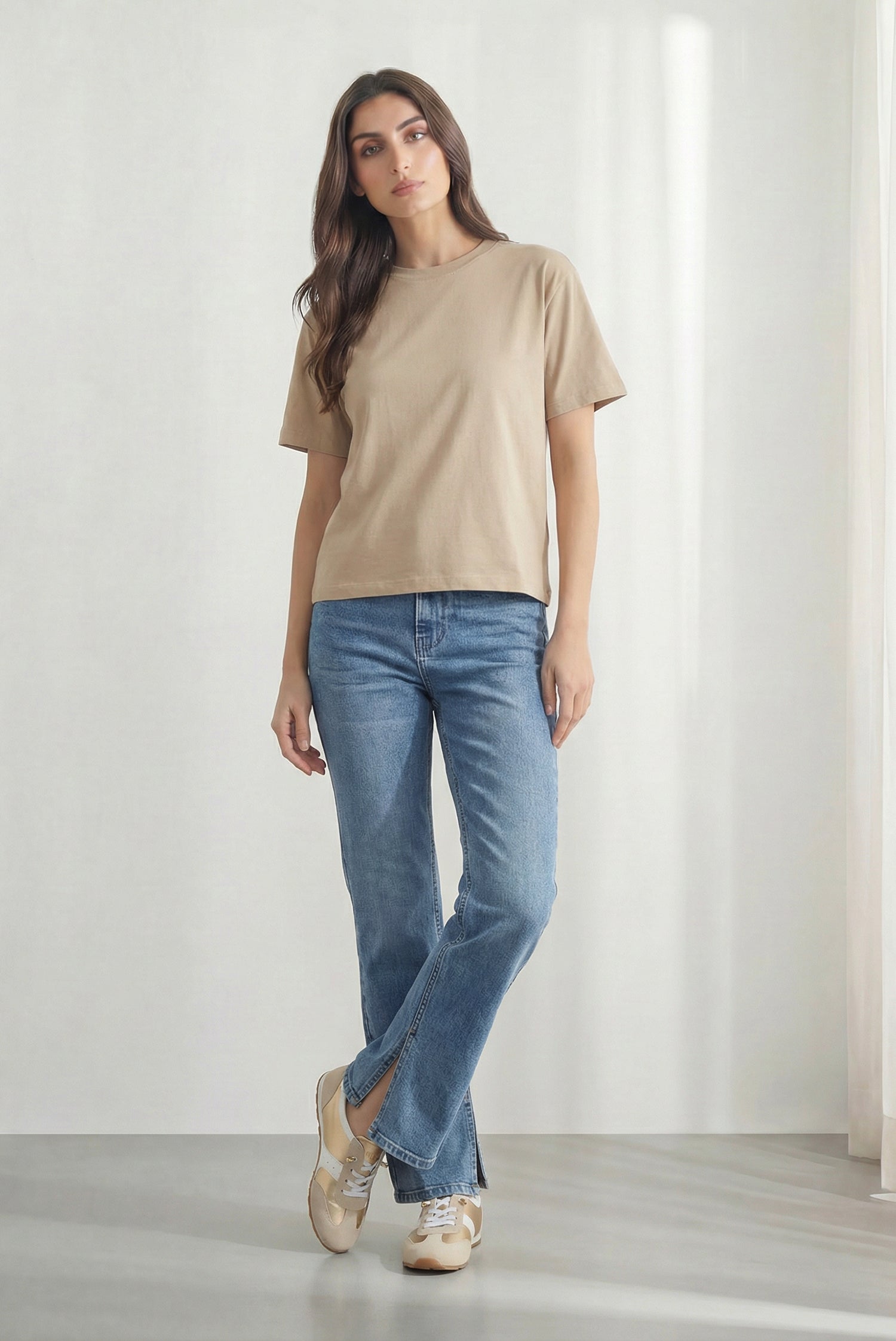 Beige Boxy Fit T-Shirt