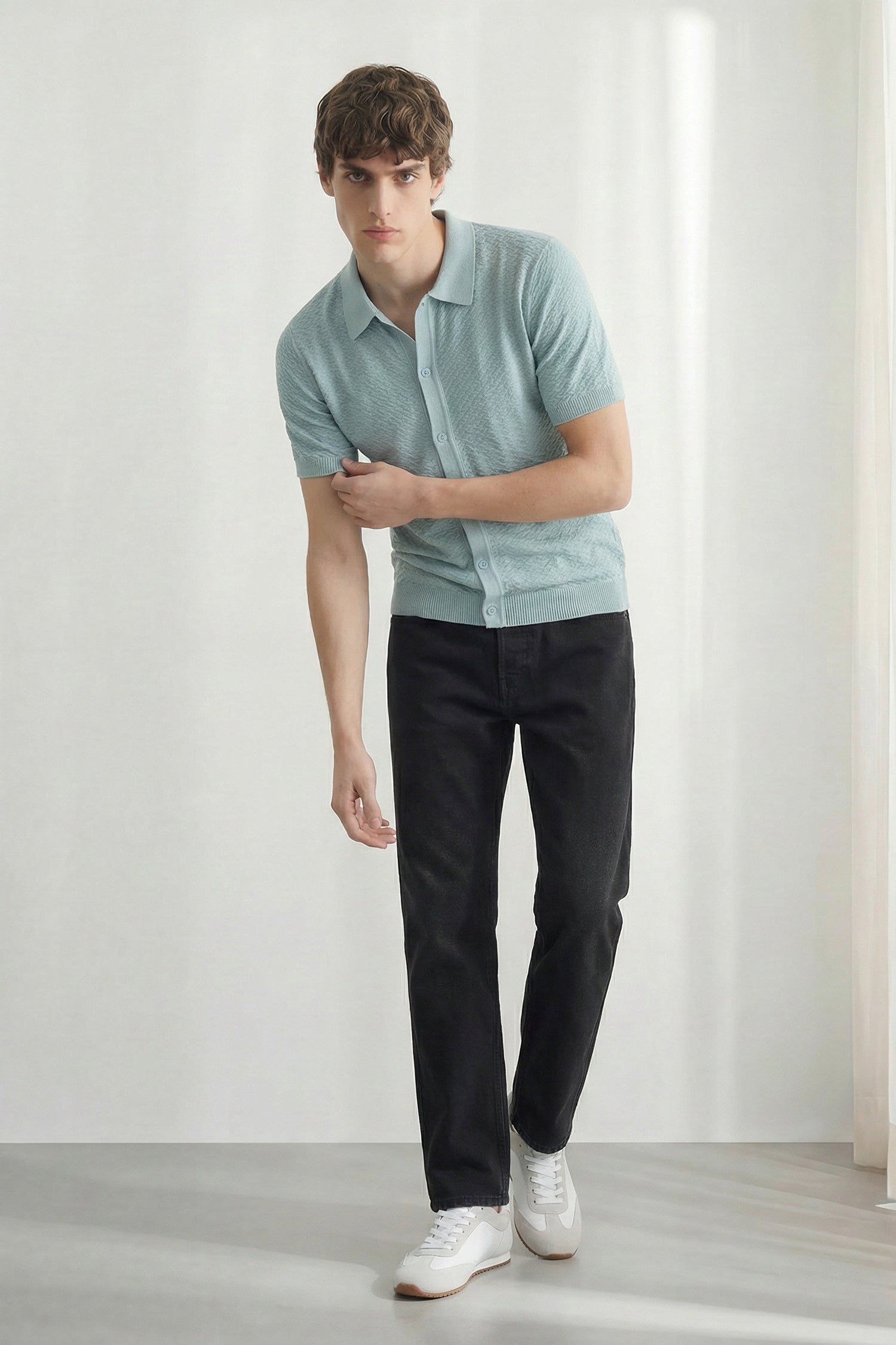 Cool Blue Regular Fit Buttoned Knitted Polo - Hustle N Holla