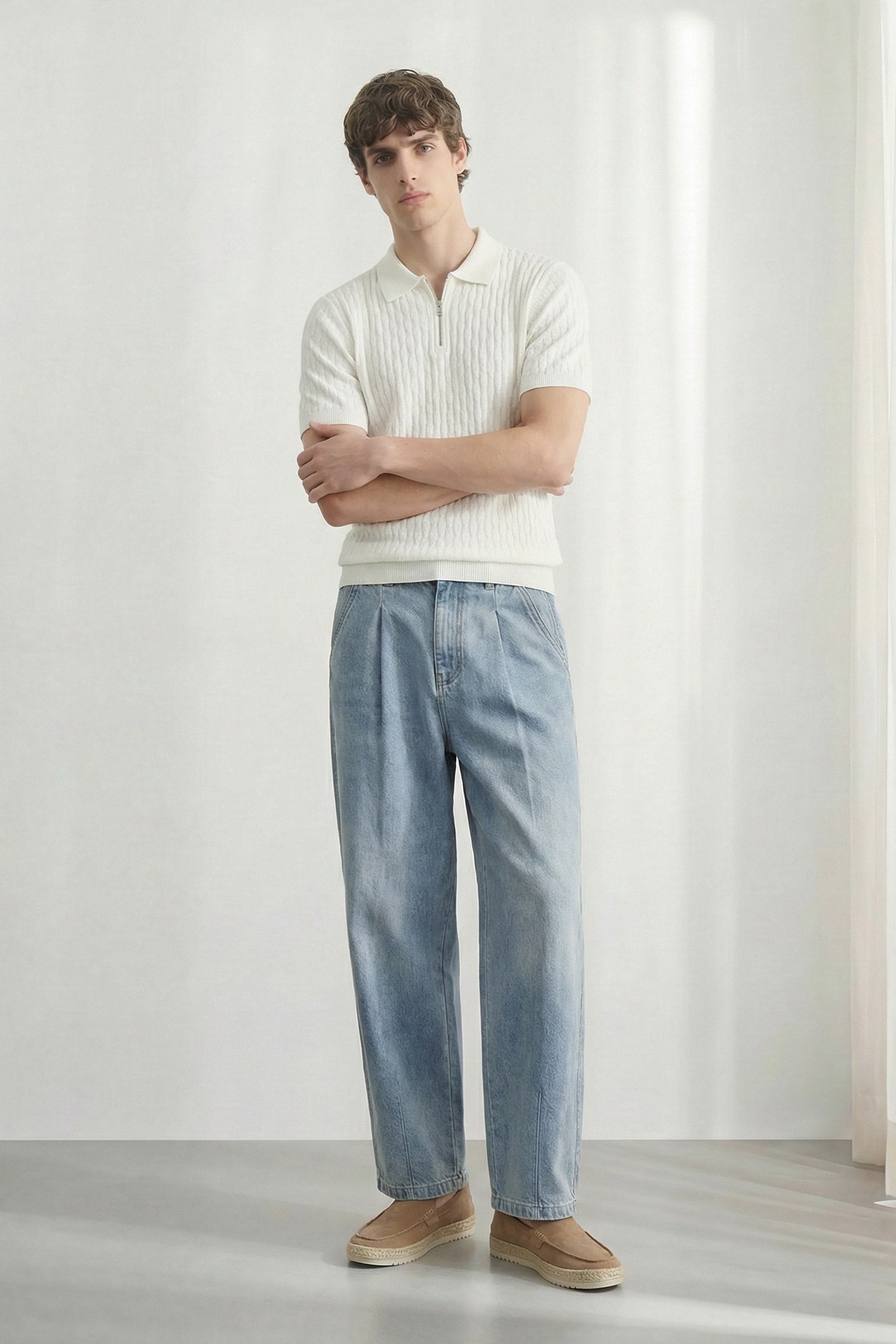 Off White Regular Fit Knitted Polo - Hustle N Holla