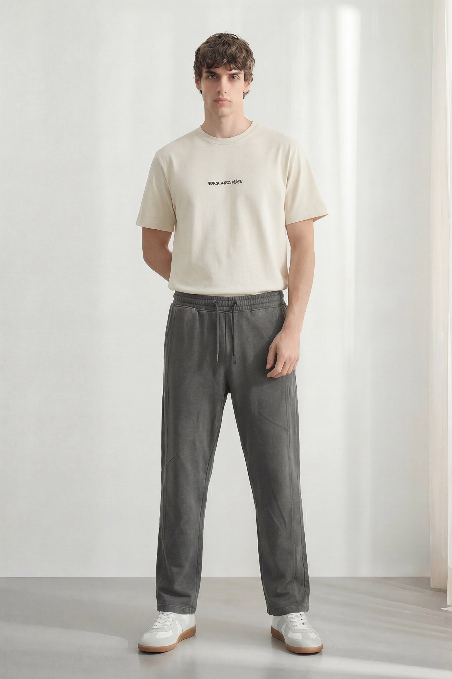 Grey Acid Washed Straight Fit Trousers - Hustle N Holla